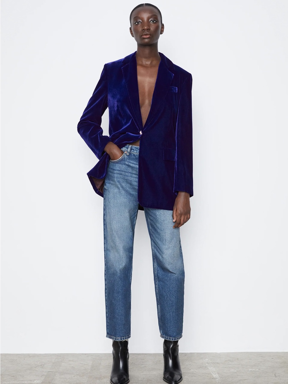 Zara Oversized Velvet Rhinestone Single-Button Blazer